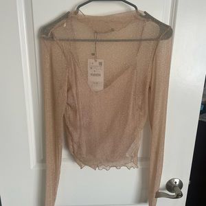 ZARA women’s sheer gold blouse